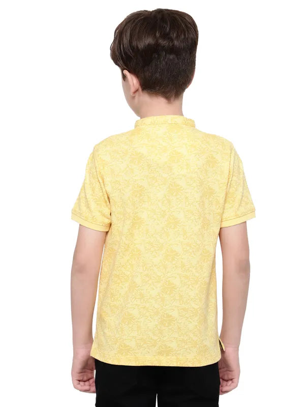 Octave Boys Mandarin Collar Floral Printed T-Shirt