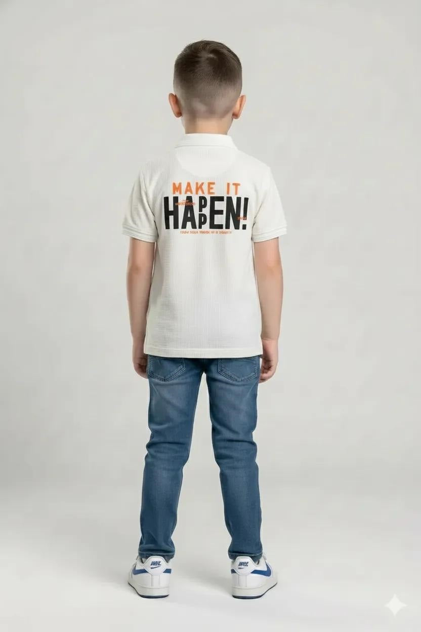 Boys Typography Printed Polo Collar Cotton T-shirt