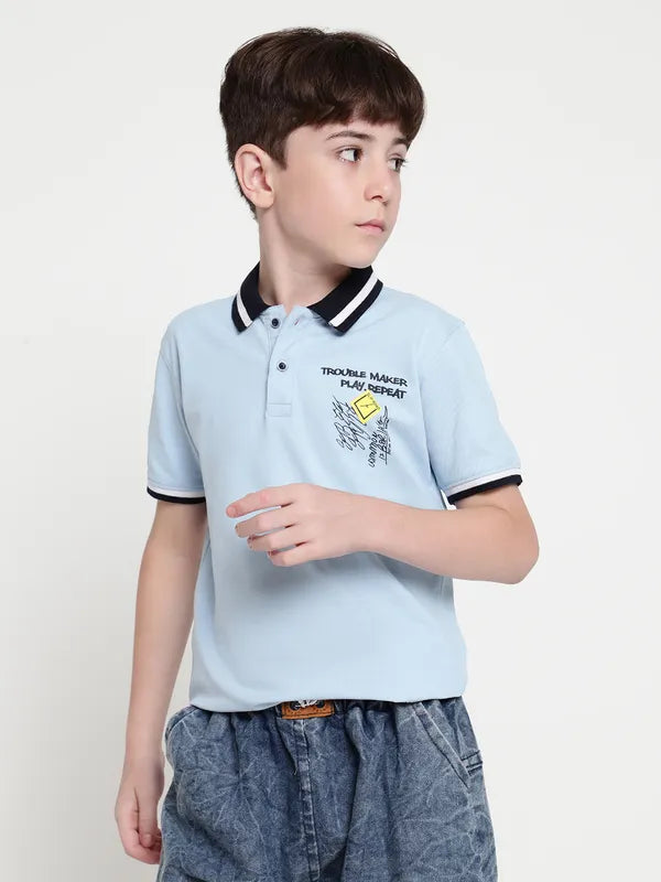 Octave Boys Typography Printed Polo Collar T-Shirt