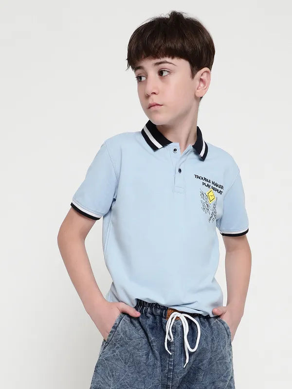 Octave Boys Typography Printed Polo Collar T-Shirt