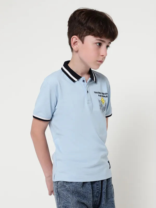 Octave Boys Typography Printed Polo Collar T-Shirt