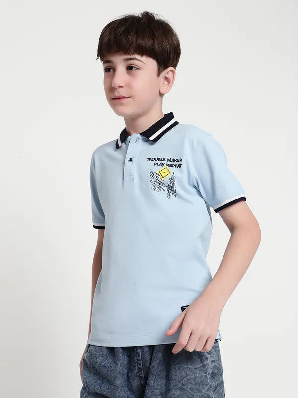 Octave Boys Typography Printed Polo Collar T-Shirt