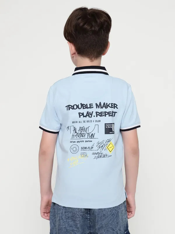 Octave Boys Typography Printed Polo Collar T-Shirt