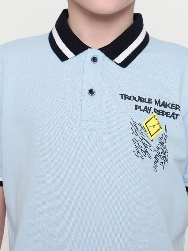 Octave Boys Typography Printed Polo Collar T-Shirt