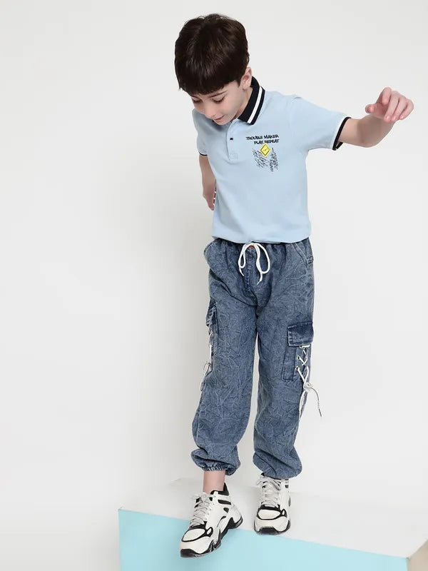 Octave Boys Typography Printed Polo Collar T-Shirt