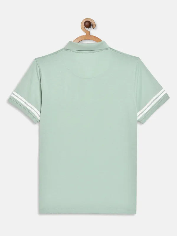 Octave Boys Olive Green Typography Polo Collar Applique T-Shirt