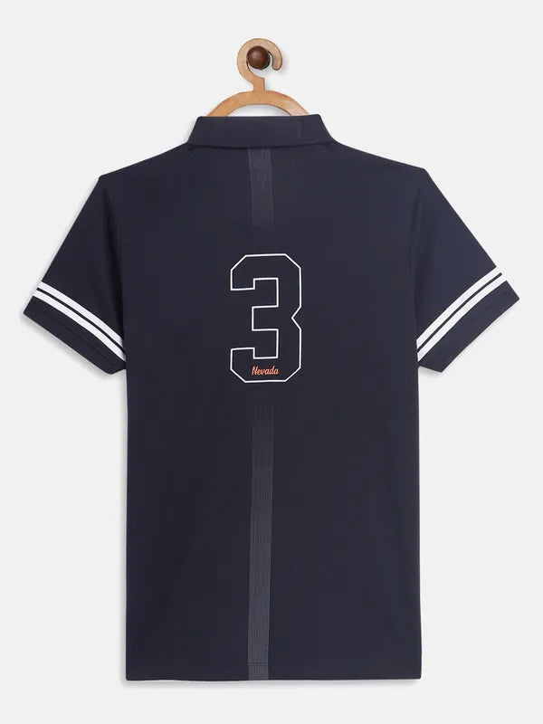 Octave Boys Navy Blue Typography Polo Collar Applique T-Shirt