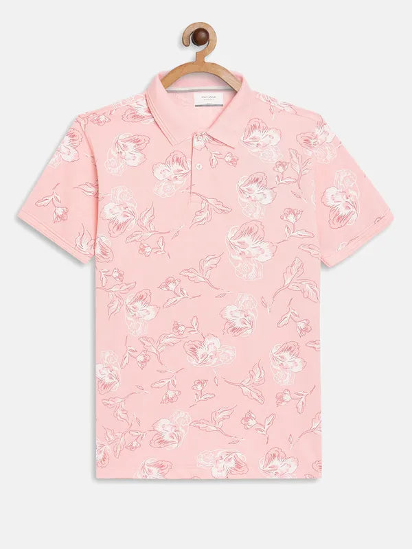 Octave Boys Coral Typography Printed Polo Collar Applique T-Shirt