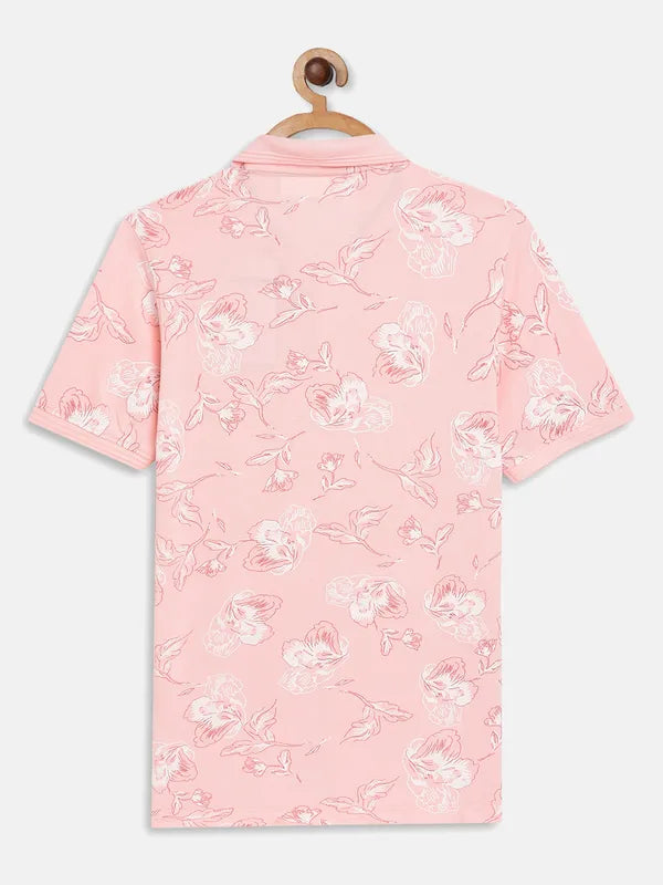 Octave Boys Coral Typography Printed Polo Collar Applique T-Shirt