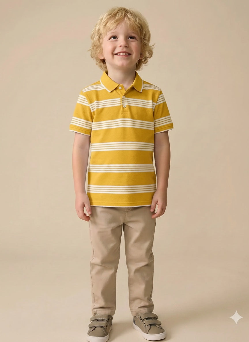 Boys Striped Polo Collar T-shirt