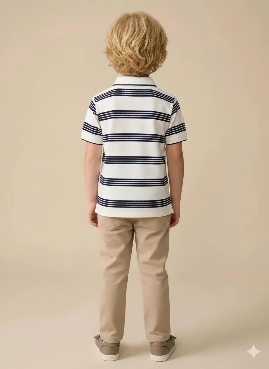 Boys Striped Polo Collar T-shirt