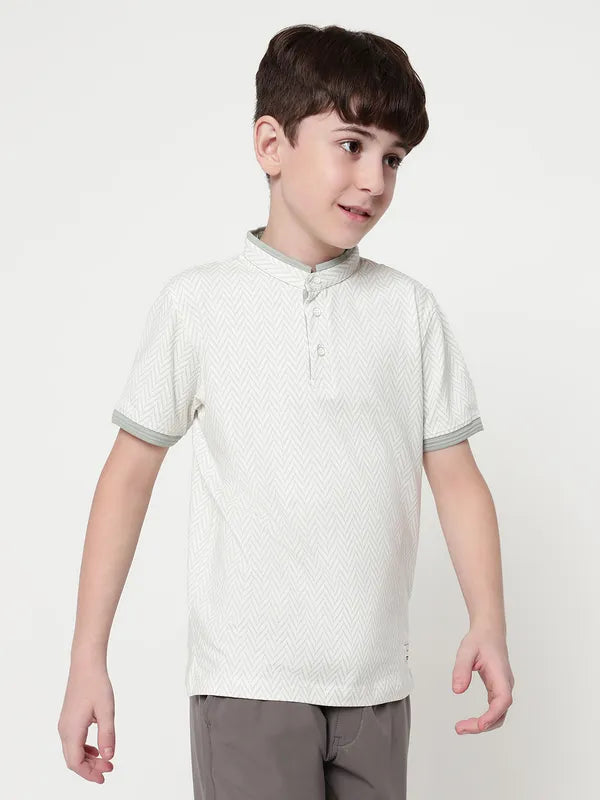 Octave Boys Mandarin Collar Geometric Printed T-Shirt