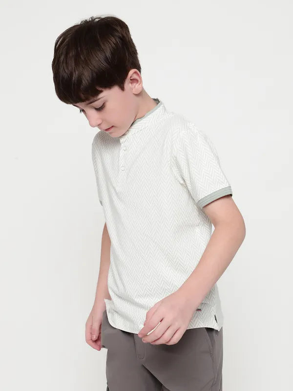 Octave Boys Mandarin Collar Geometric Printed T-Shirt