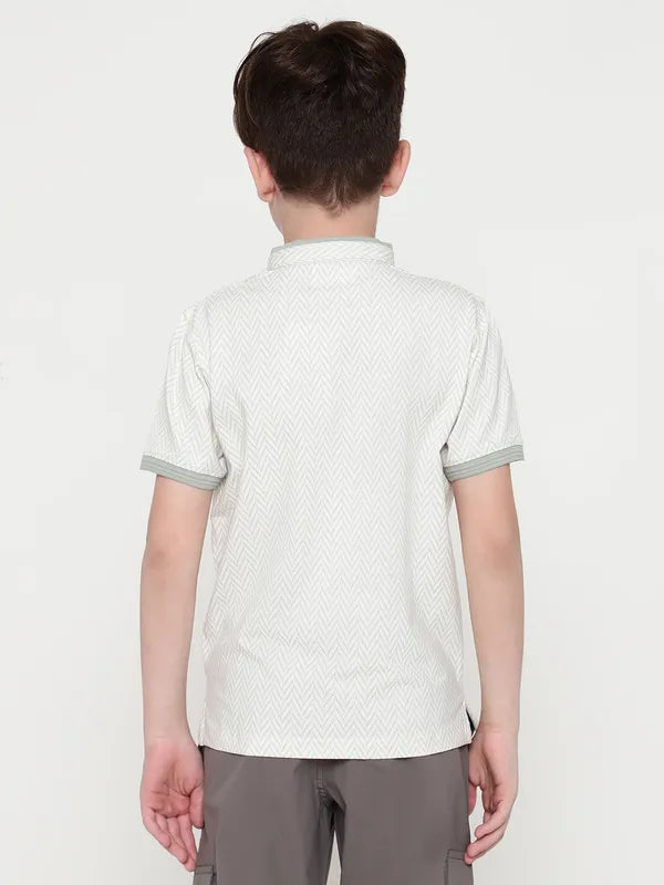 Octave Boys Mandarin Collar Geometric Printed T-Shirt