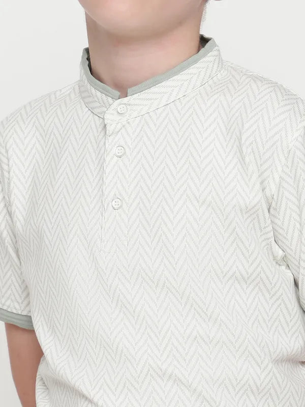 Octave Boys Mandarin Collar Geometric Printed T-Shirt