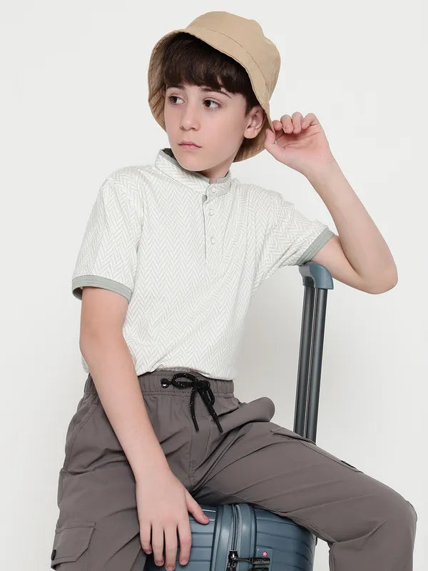 Octave Boys Mandarin Collar Geometric Printed T-Shirt