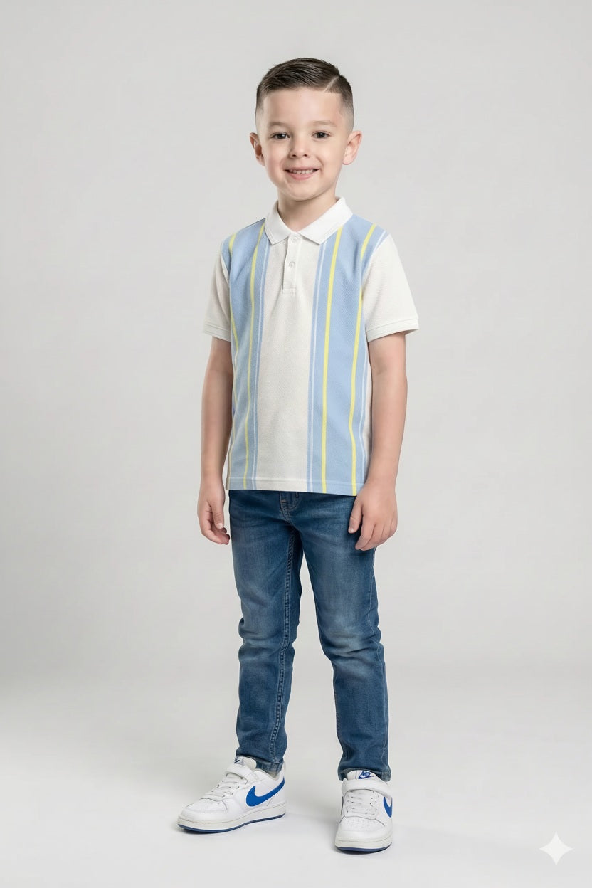 Boys Striped Polo Collar T-shirt