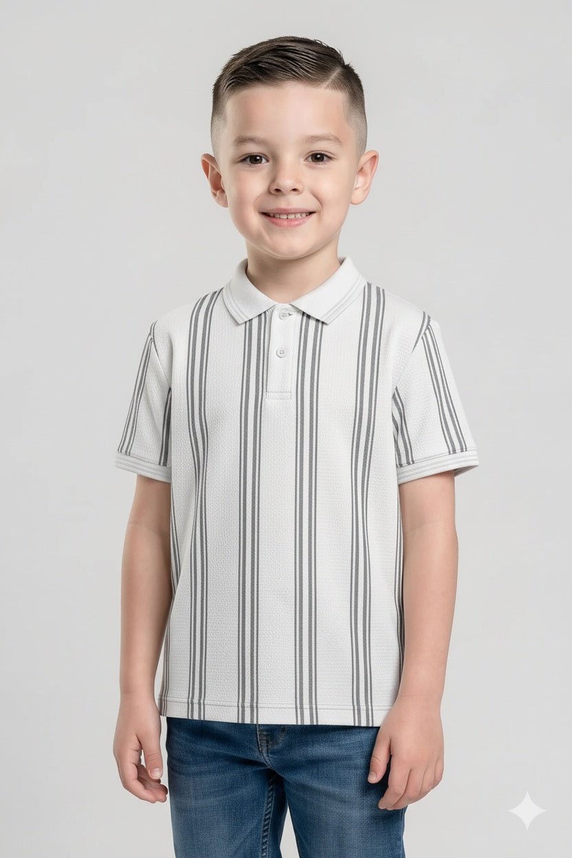 Boys Striped Polo Collar T-shirt