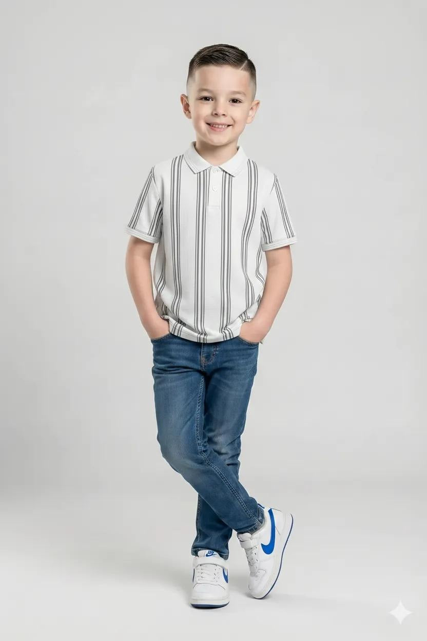 Boys Striped Polo Collar T-shirt