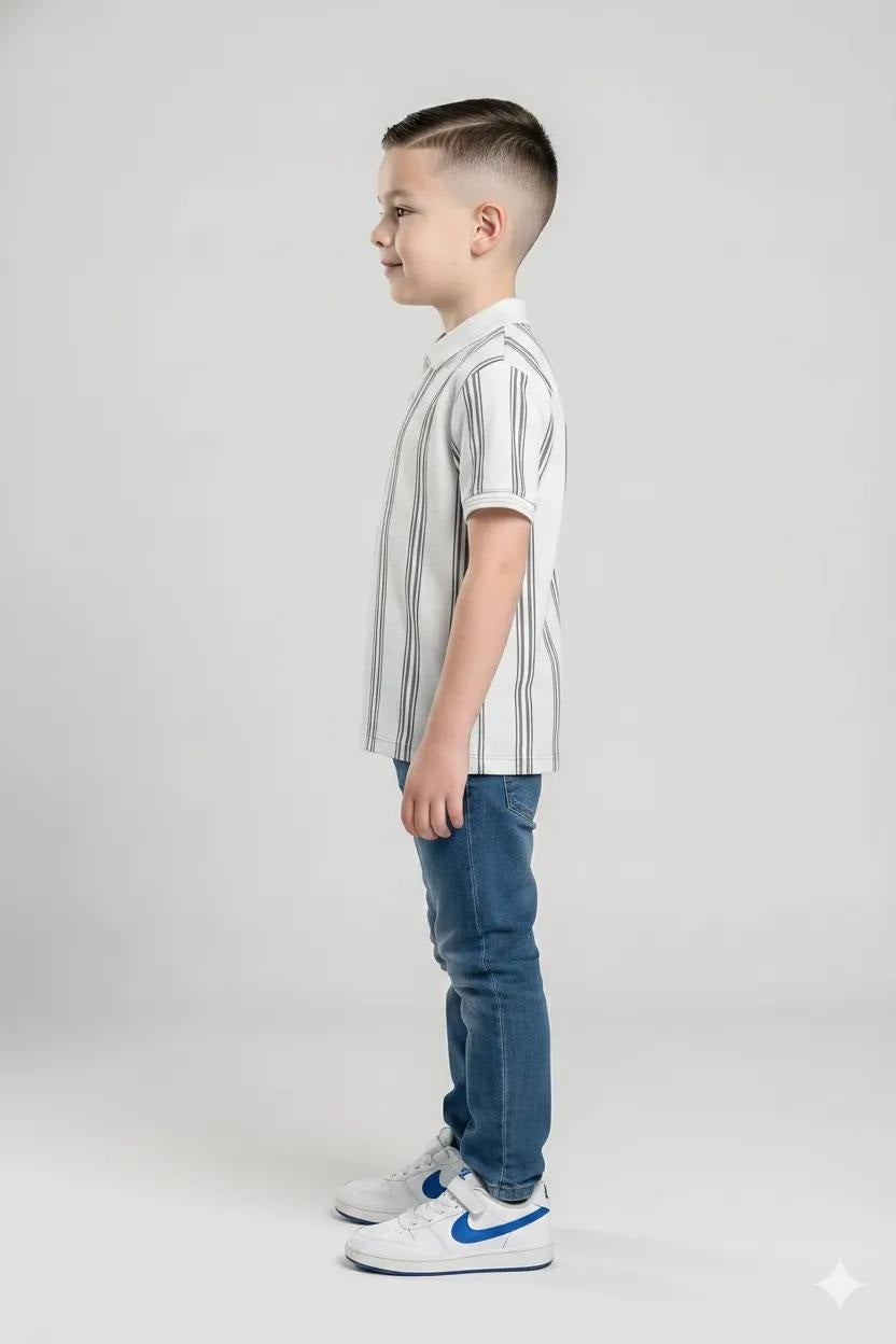 Boys Striped Polo Collar T-shirt