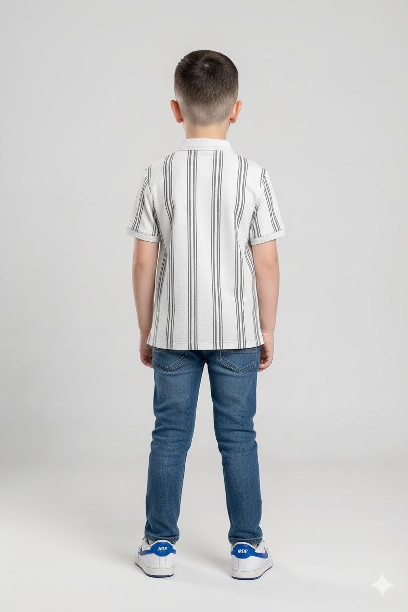 Boys Striped Polo Collar T-shirt