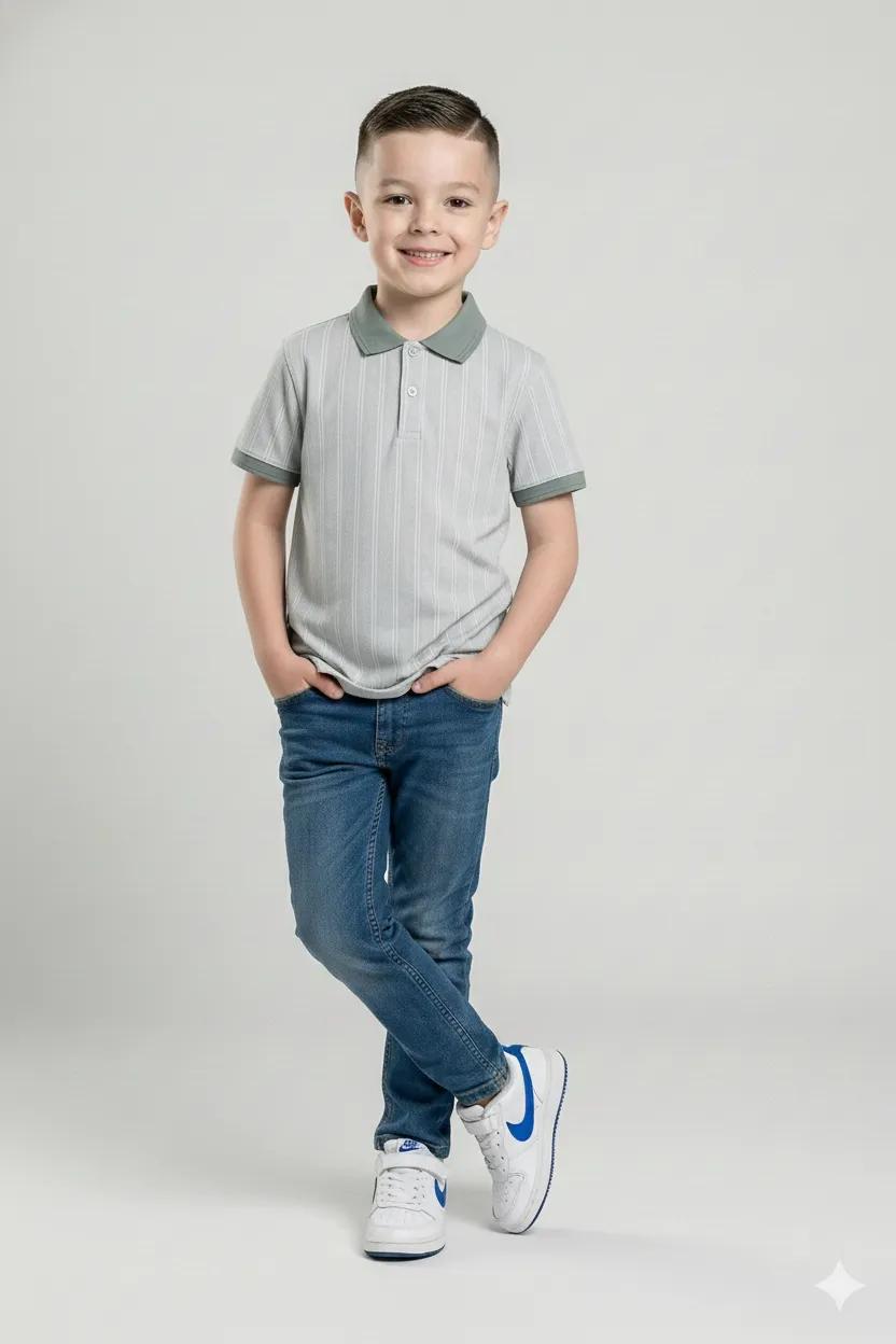 Boys Striped Polo Collar T-shirt
