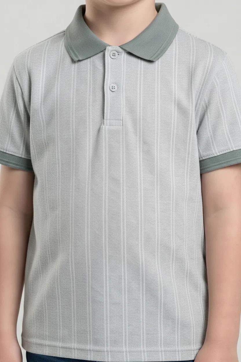 Boys Striped Polo Collar T-shirt