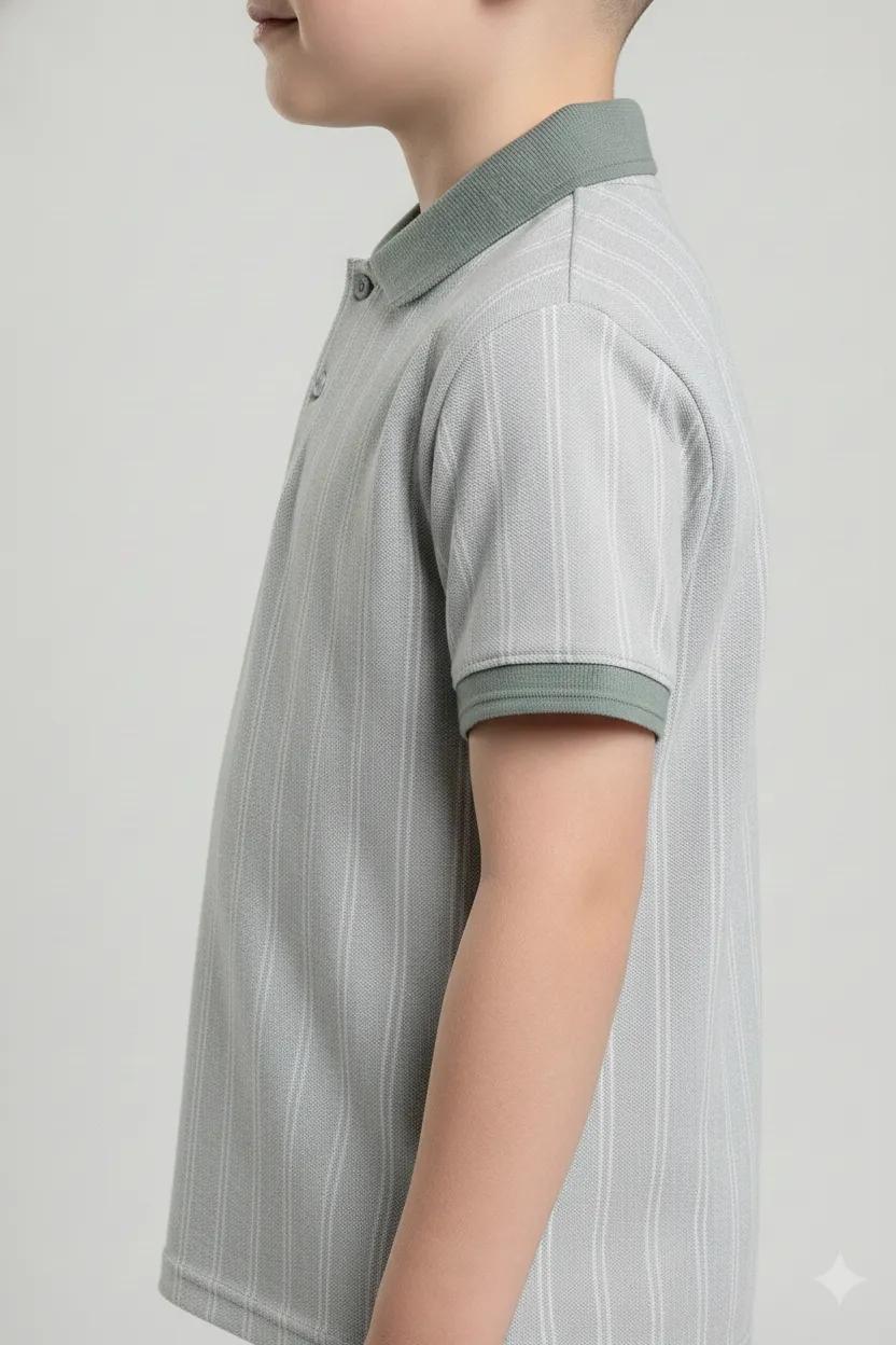 Boys Striped Polo Collar T-shirt
