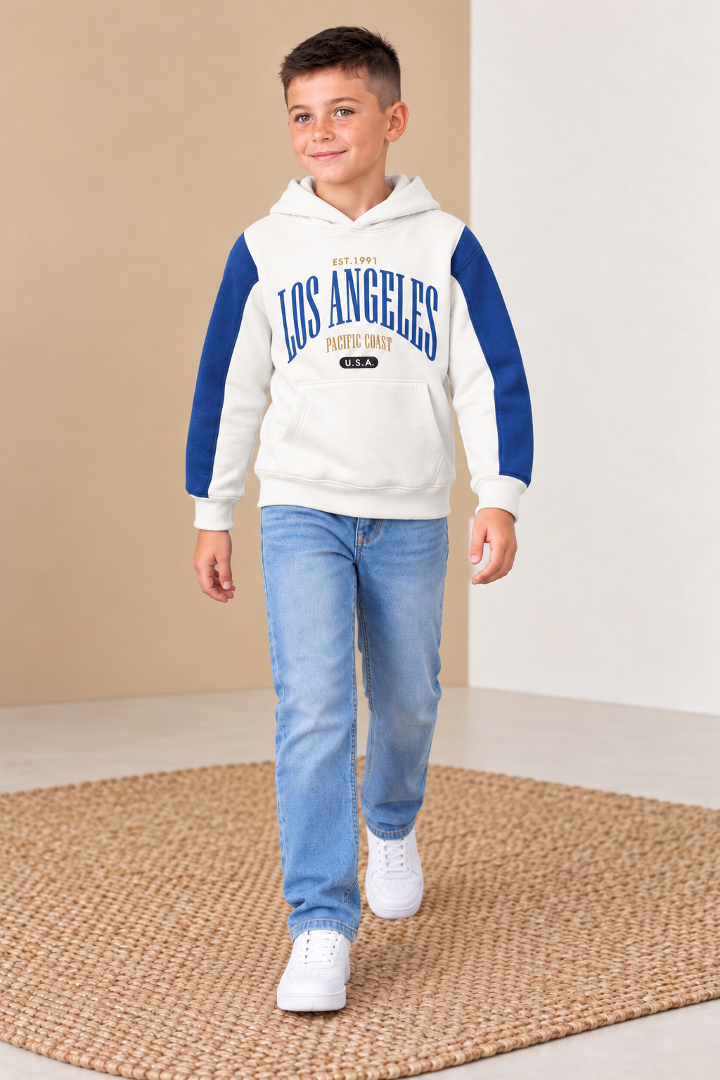 Junior Boy Sky Blue Straight Fit Jeans – Mid-Rise Washed Denim with Five Pockets