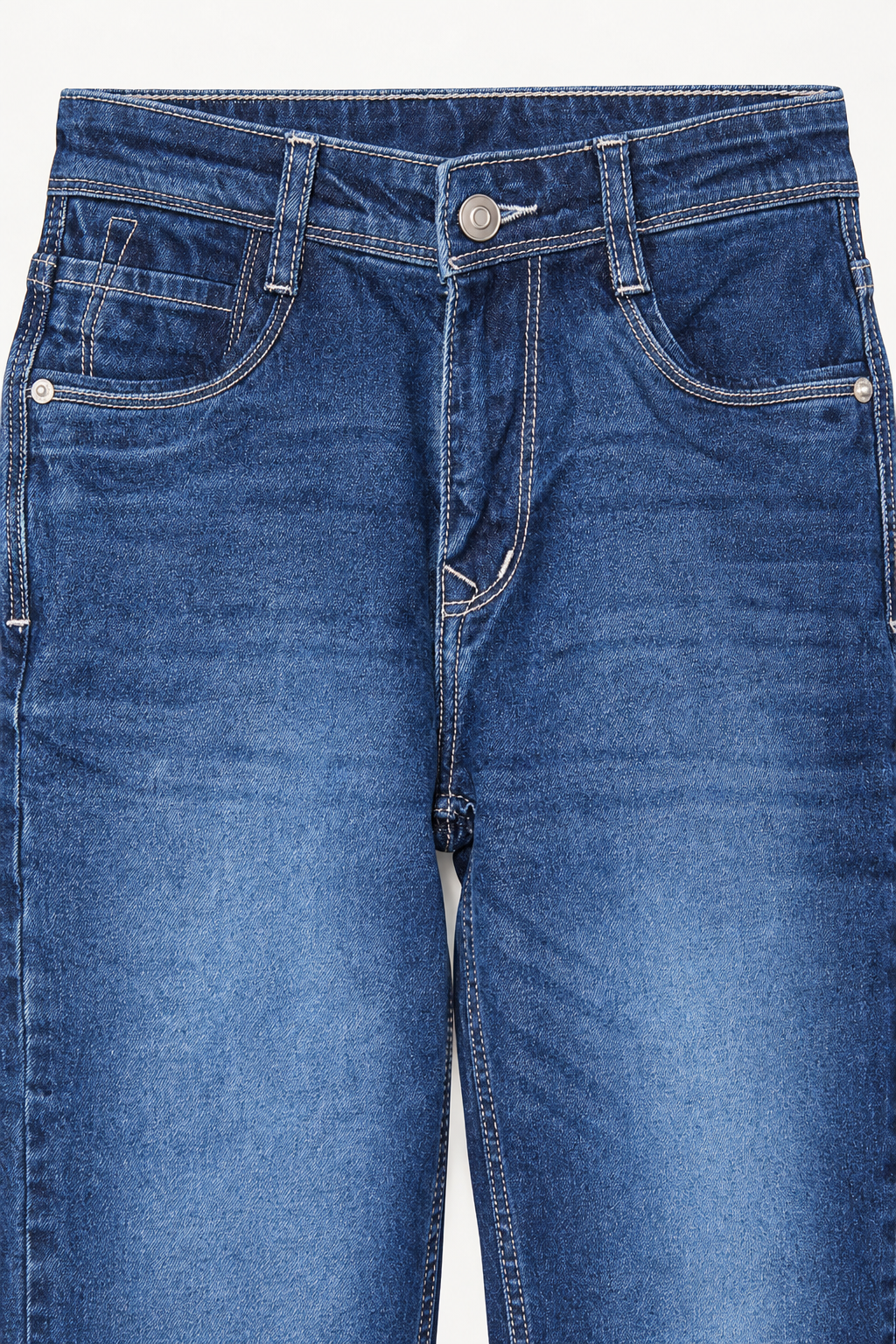 Junior Boys’ Dark Blue Straight Fit Jeans – Mid-Rise Washed Denim