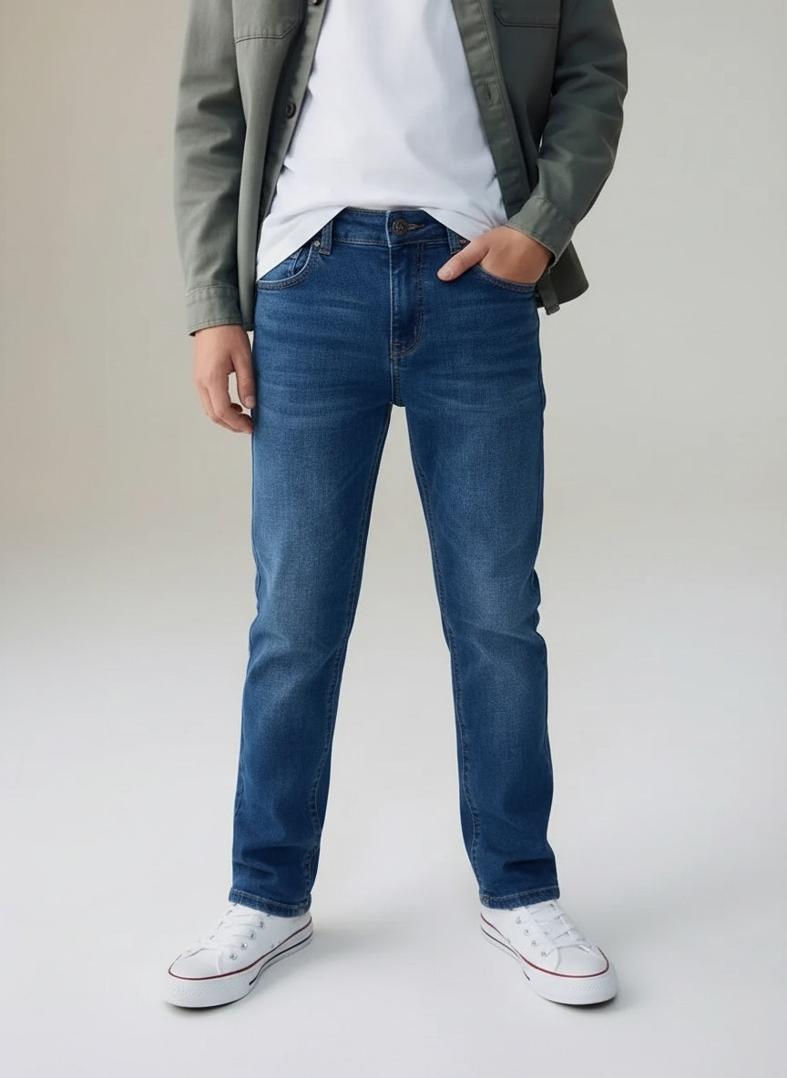 Boys Straight Fit Mid-Rise Light Fade Stretchable Jeans