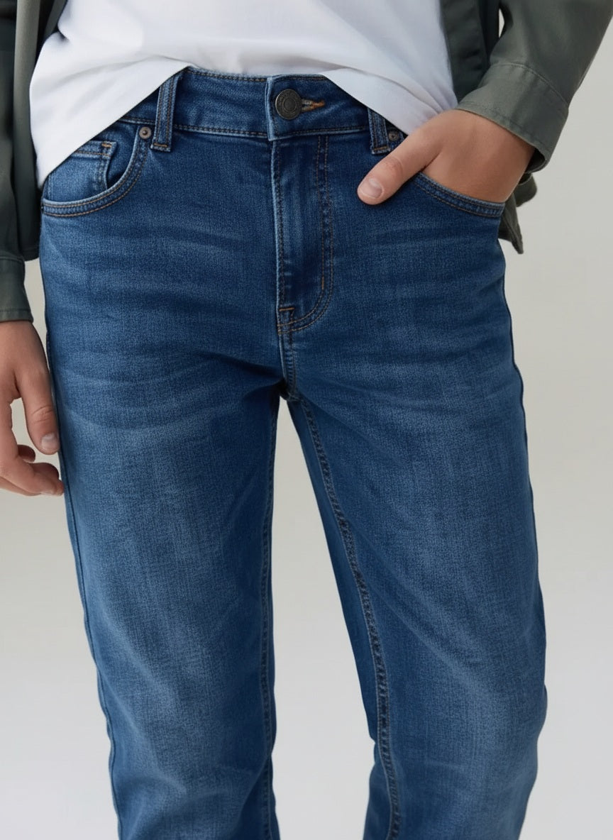 Boys Straight Fit Mid-Rise Light Fade Stretchable Jeans