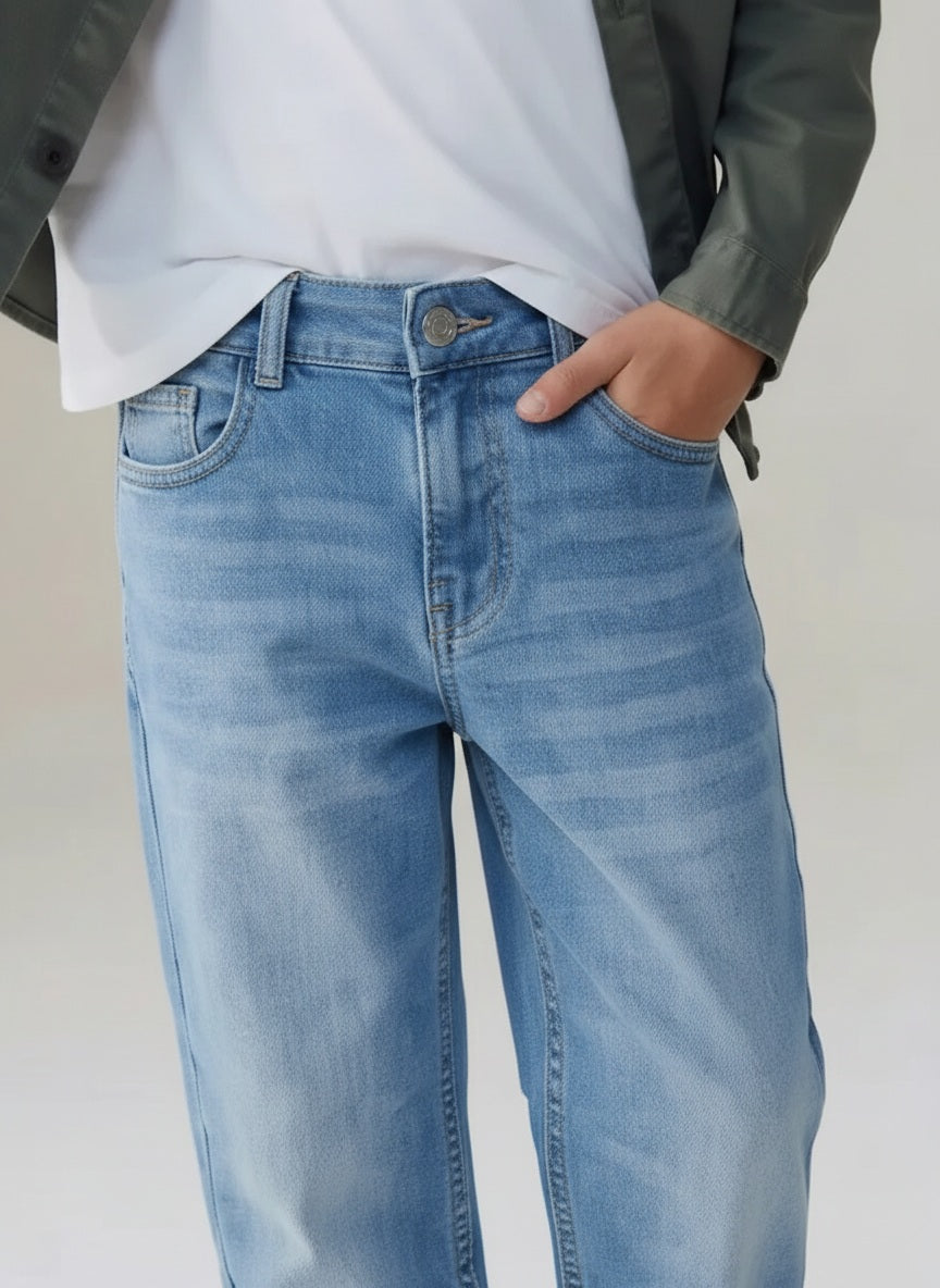 Boys Straight Fit Mid-Rise Light Fade Stretchable Jeans