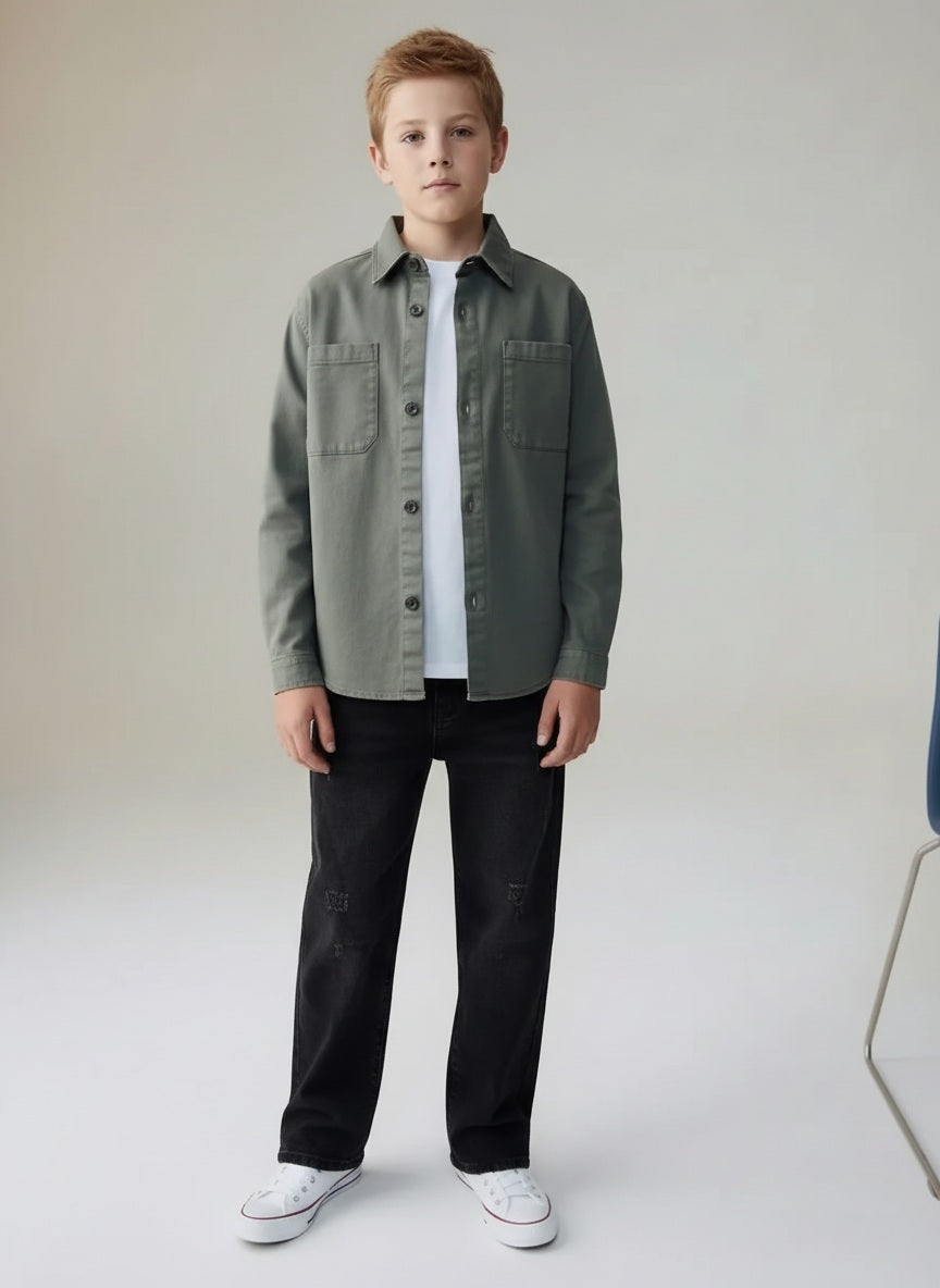 Boys Straight Fit Mid-Rise Mildly Distressed Light Fade Stretchable Jeans