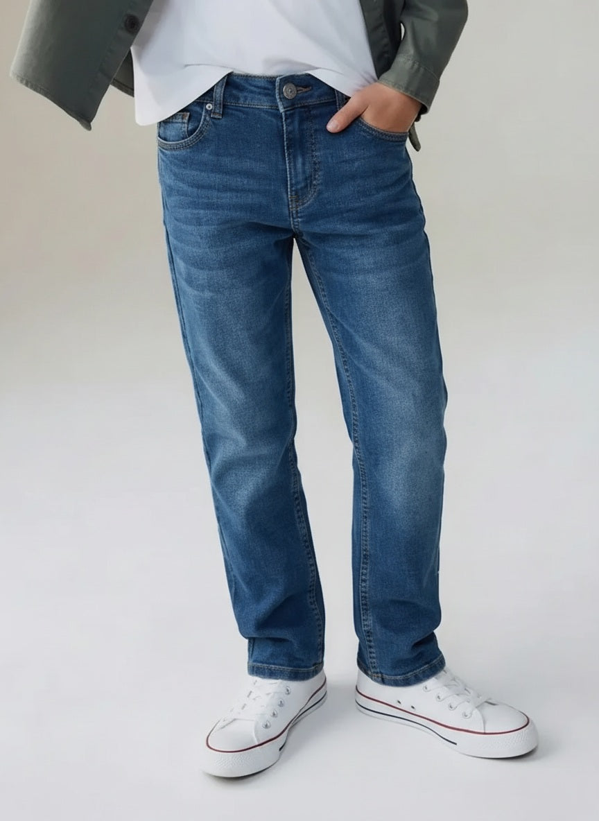 Boys Straight Fit Mid-Rise Light Fade Stretchable Jeans