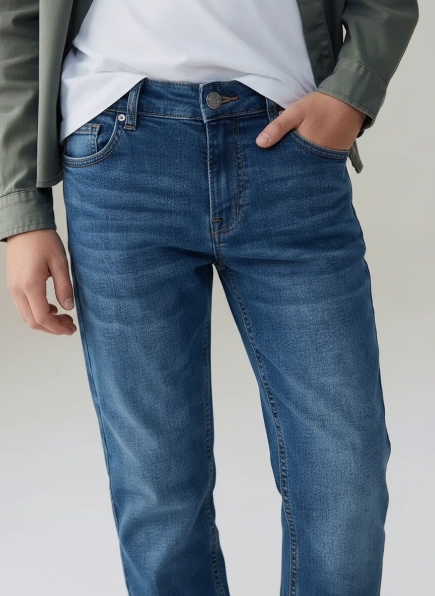 Boys Straight Fit Mid-Rise Light Fade Stretchable Jeans