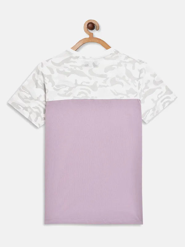 Octave Boys Purple Printed V-Neck Applique T-Shirt