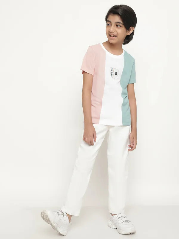 Octave Boys Colourblocked Round Neck Cotton T-Shirt