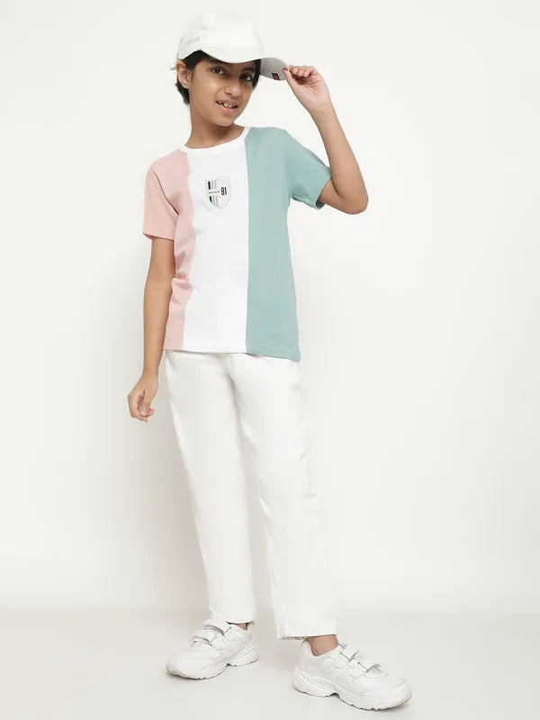 Octave Boys Colourblocked Round Neck Cotton T-Shirt