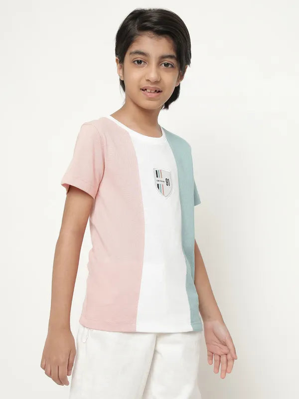 Octave Boys Colourblocked Round Neck Cotton T-Shirt