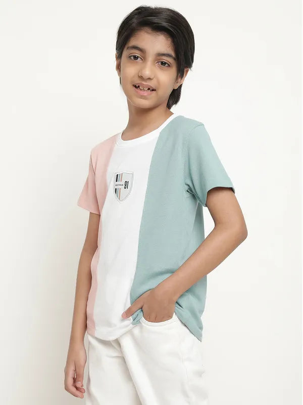 Octave Boys Colourblocked Round Neck Cotton T-Shirt