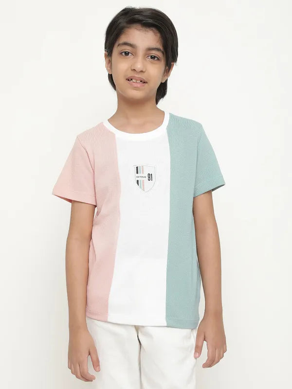 Octave Boys Colourblocked Round Neck Cotton T-Shirt