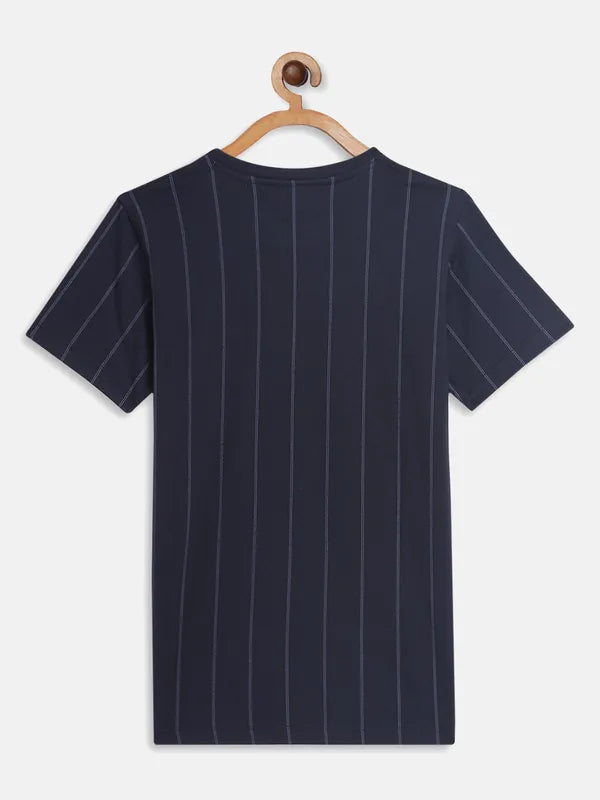 Octave Boys Navy Blue Striped T-Shirt