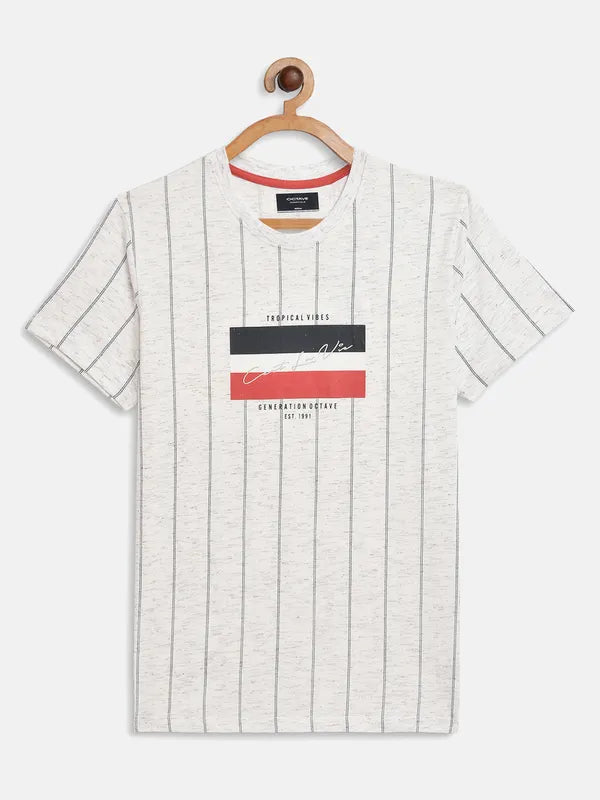 Octave Boys White Striped T-Shirt