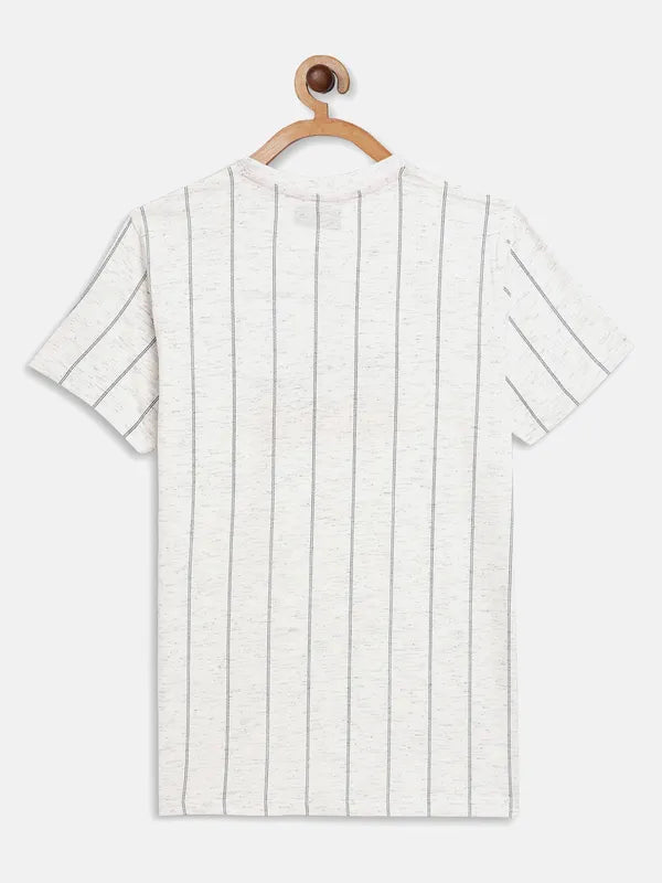 Octave Boys White Striped T-Shirt