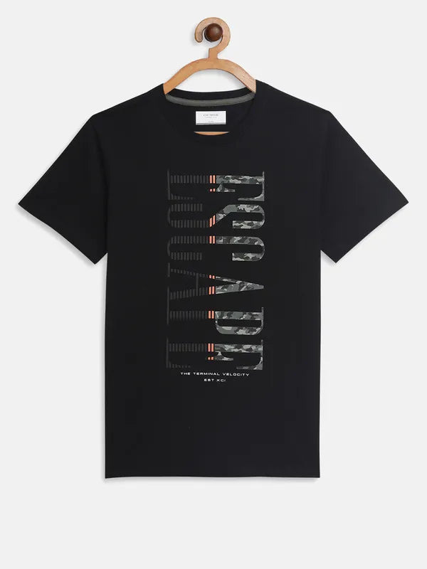 Octave Boys Black Typography Printed T-Shirt