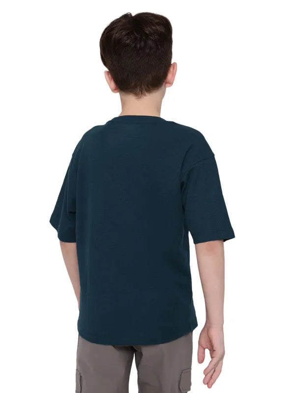 Octave Boy Solid Round Neck Drop Shoulder Sleeves Pockets T-Shirt