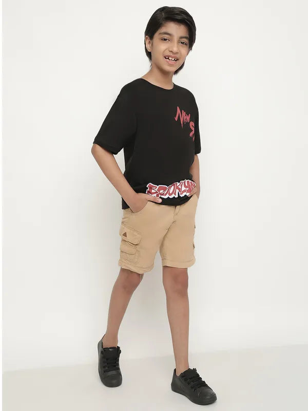 Octave Boys Typography Printed Drop Shoulder Cotton T-Shirt