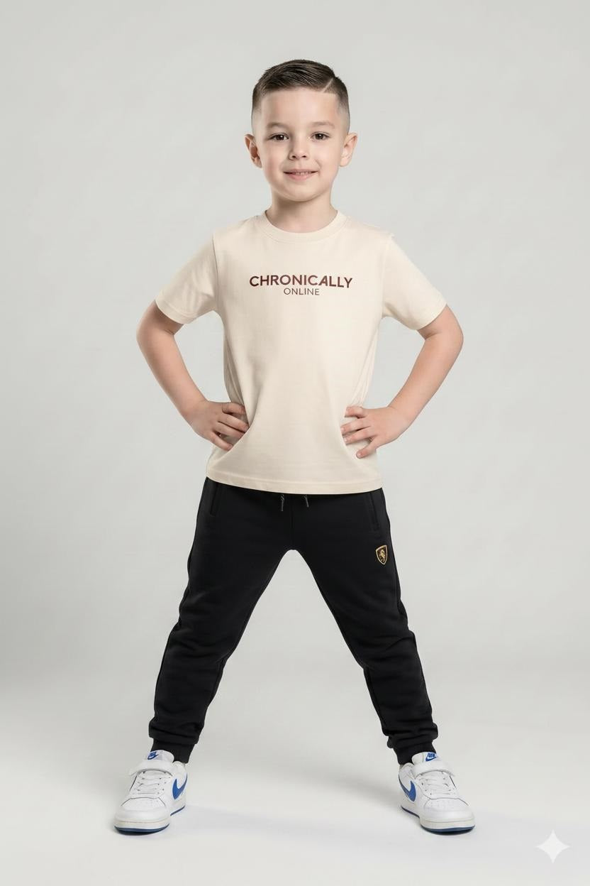 Boys Brand Logo Printed Regular Fit Cotton Joggers