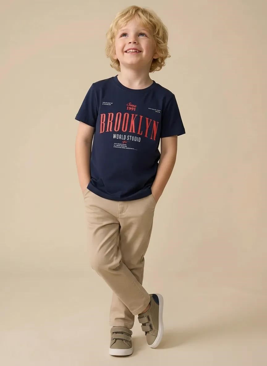 Boys Printed Round Neck Short Sleeves T-shirt